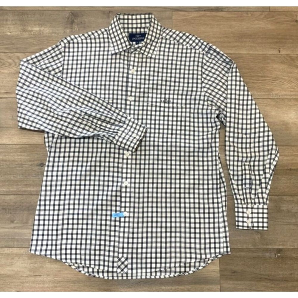 Lucchese 1883 Shirt Mens Large Black White Plaid Long Sleeve Button Up Cotton